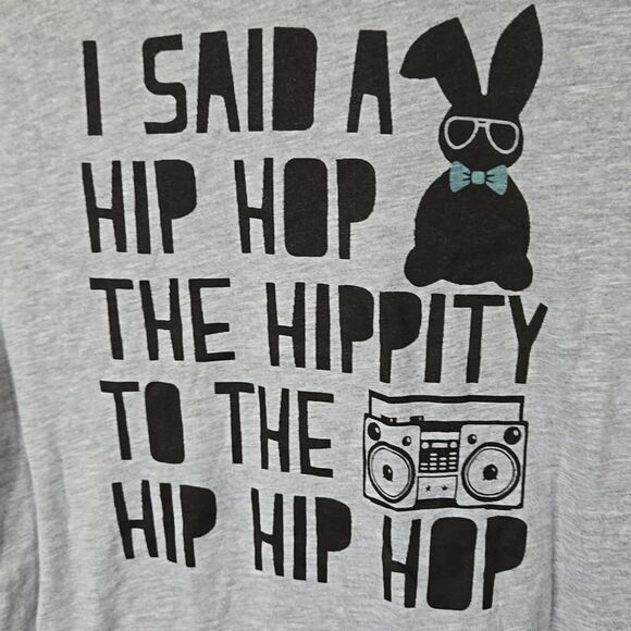 Hippity Hip Hop Bunny Graphic Tee Cute Youth Rabbit Boombox Gray Shirt Youth M - Picture 2 of 6